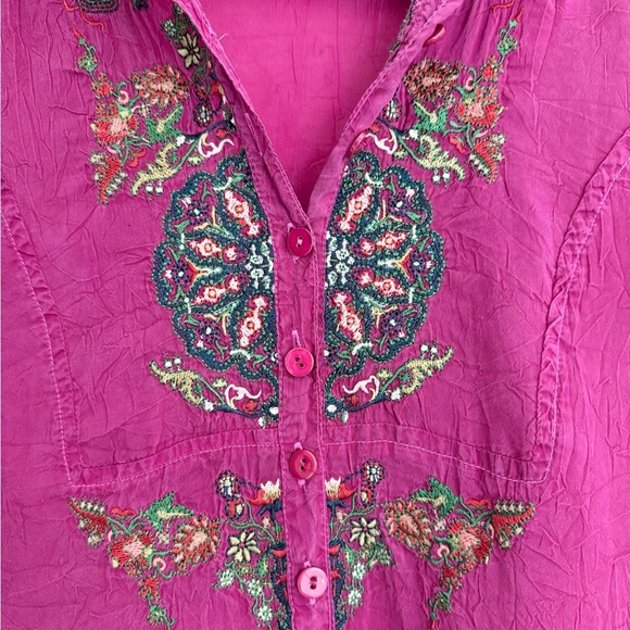 Johnny Was Pink Fuchsia Embroidered Long Sleeve Button Down Size Small - Picture 3 of 9